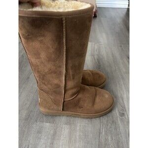 UGG Women Boots Classic Tall Sz 8 Chestnut #5815 Leather Suede Shearling Lined